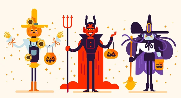Cadılar Bayramı Festivali Karakteri Tasarım Vektörü Çizimi — Stok Vektör
