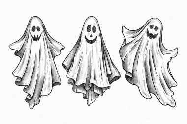 Cadılar Bayramı hayaleti el çizimi tasarım vektörü illüstrasyonu