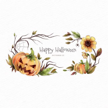 Kızgın balkabağı çiçekleri Mutlu Cadılar Bayramı tasarım vektör illüstrasyonları