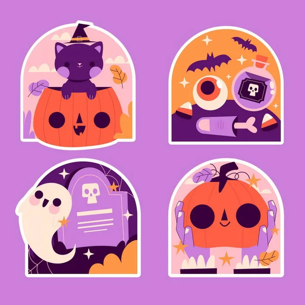 Naiv Halloween Matricák Gyűjtemény Vektor Tervezés Illusztráció — Stock Vector