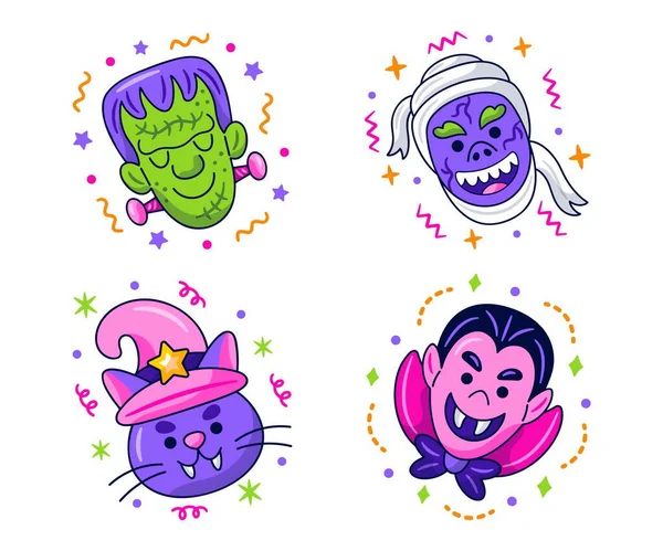 Kawaii Halloween Stickers Collectie Vector Ontwerp Illustratie — Stockvector