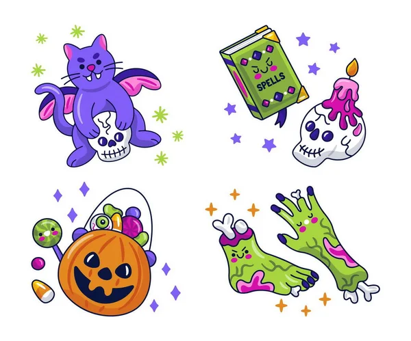 Kawaii Halloween Matricák Gyűjtemény Vektor Tervezés Illusztráció — Stock Vector