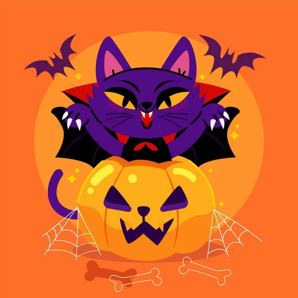 Lapos Halloween Macska Vektor Tervezés Illusztráció — Stock Vector