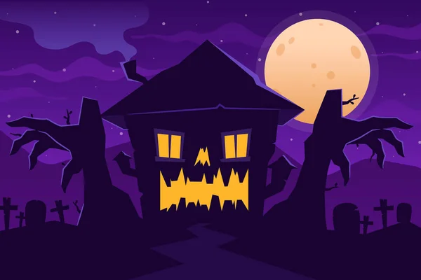 Halloween Casa Plana Diseño Vector Ilustración — Vector de stock