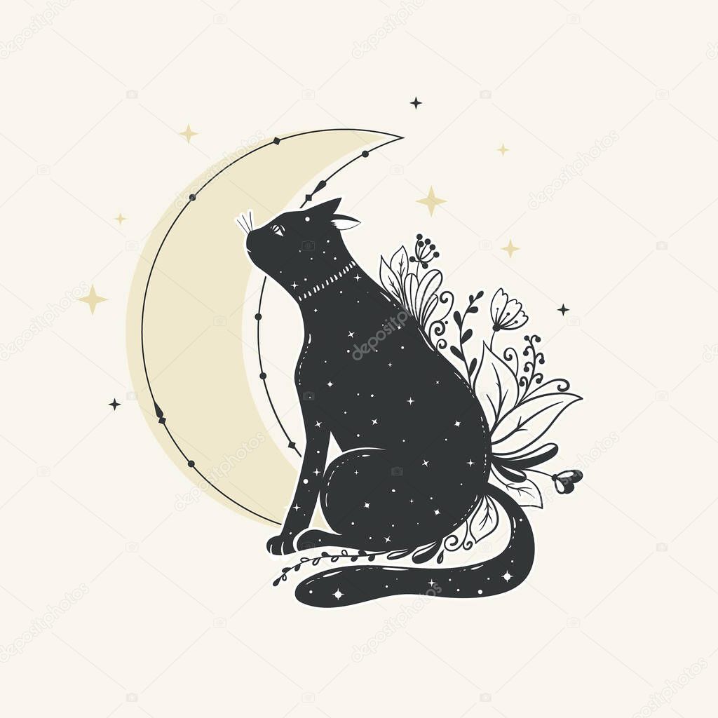 halloween cat flat design vector illustration