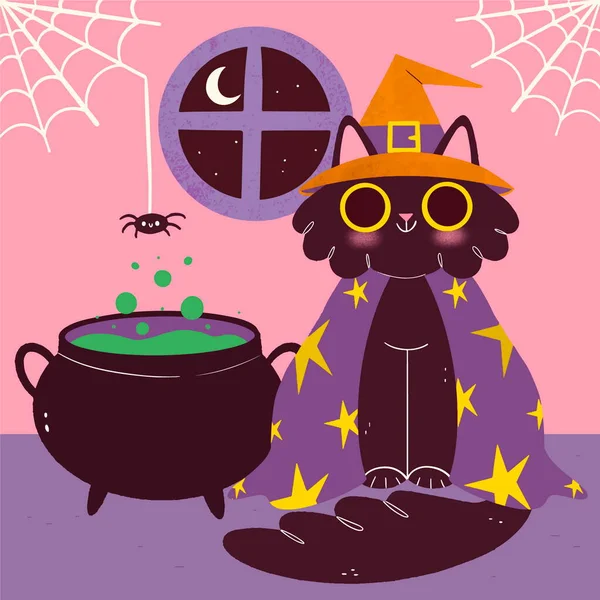 Hand Gezeichnete Halloween Katze Illustration — Stockvektor