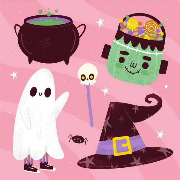 Collezione Elementi Halloween Disegnati Mano — Vettoriale Stock