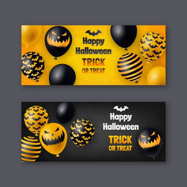 Realista Halloween Horizontal Banners Set Vector Diseño Ilustración — Vector de stock