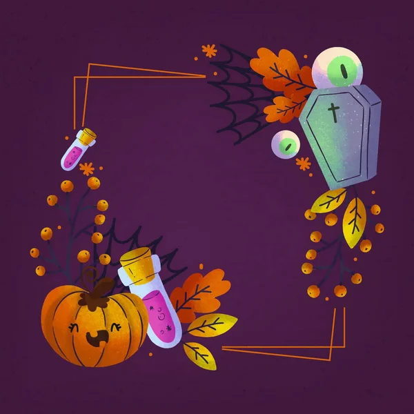 Akvarell Halloween Keret Sablon Vektor Tervezés Illusztráció — Stock Vector