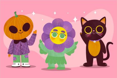 El çizimi cadılar bayramı çocukları koleksiyonu vektör tasarımı illüstrasyonu