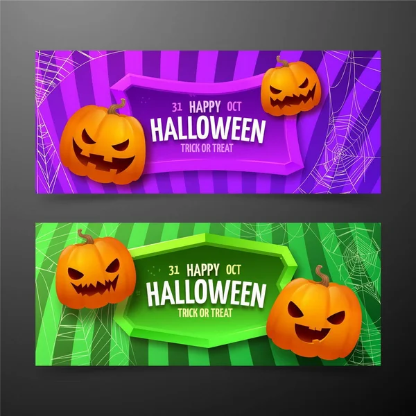 Realista Halloween Horizontal Banners Conjunto Vetor Design Ilustração —  Vetores de Stock