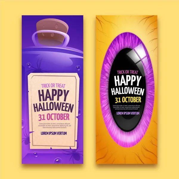 Realista Halloween Banners Verticais Conjunto Vetor Design Ilustração — Vetor de Stock