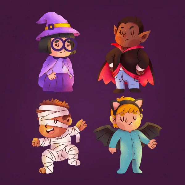 Aquarel Halloween Kids Collectie Vector Ontwerp Illustratie — Stockvector
