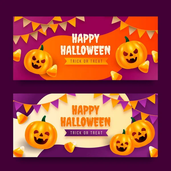 Realistisk Halloween Horisontella Banderoller Som Vektor Design Illustration — Stock vektor