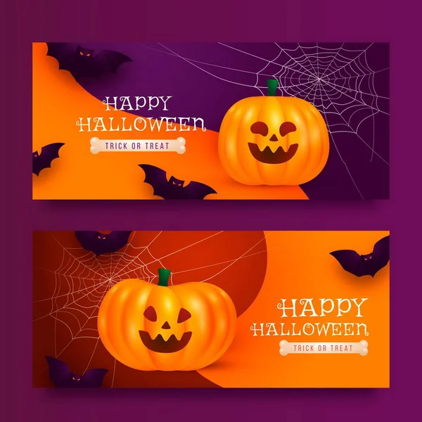 Realista Halloween Horizontal Banners Set Vector Diseño Ilustración — Vector de stock
