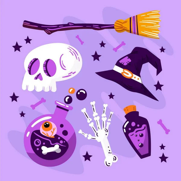 Kézzel Rajzolt Halloween Elemek Gyűjtése — Stock Vector