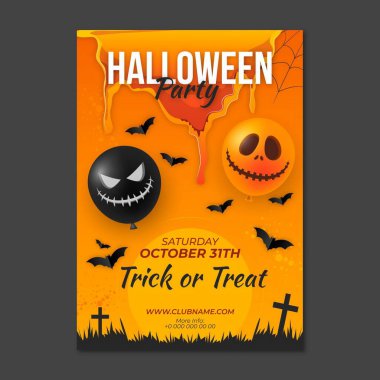 gerçekçi cadılar bayramı partisi dikey poster şablonu vektör tasarımı çizimi