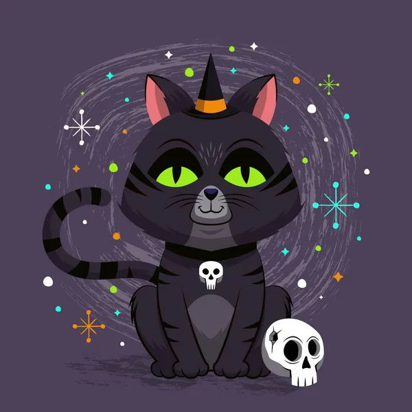 Ręcznie Rysowane Płaskie Halloween Kot Wektor Projekt Ilustracja — Wektor stockowy
