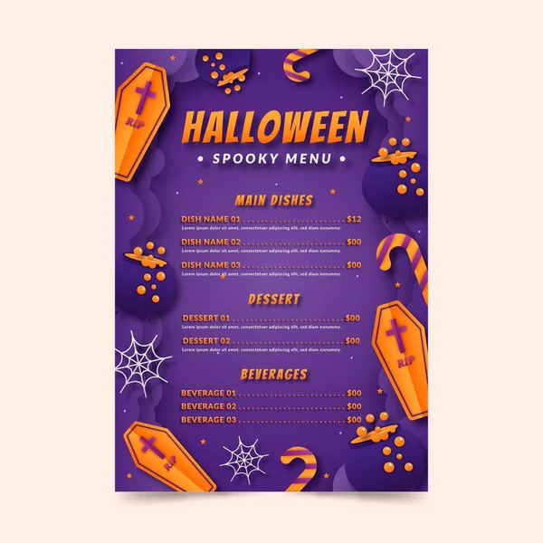 Papel Estilo Halloween Menú Plantilla Vector Diseño Ilustración — Vector de stock