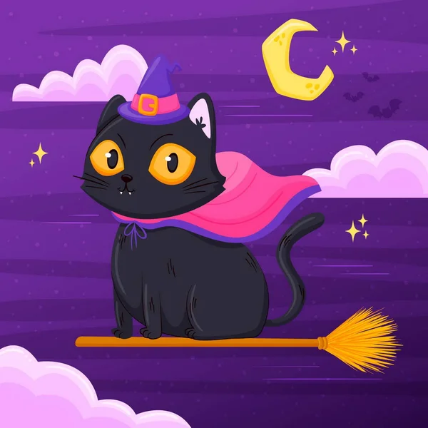Hand Gezeichnete Halloween Katze Illustration — Stockvektor
