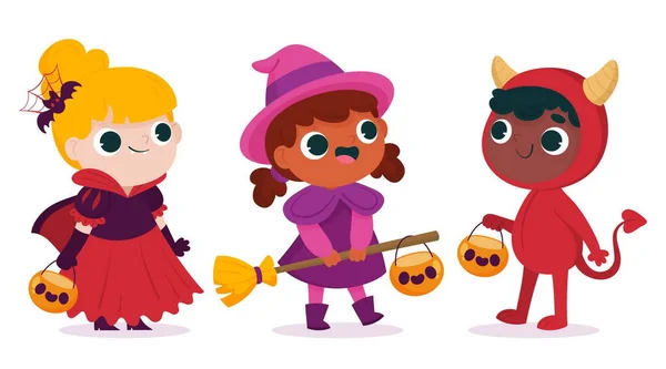 Ručně Kreslené Ploché Halloween Dětská Kolekce — Stockový vektor