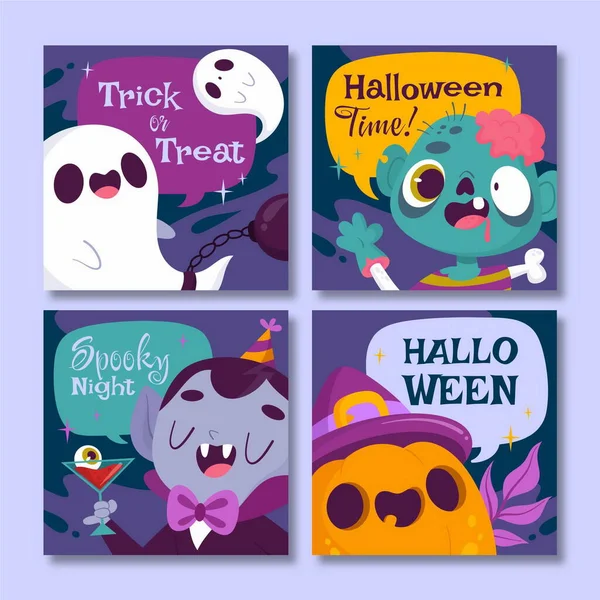 Mano Dibujado Plano Halloween Instagram Postes Colección Vector Diseño Ilustración — Vector de stock