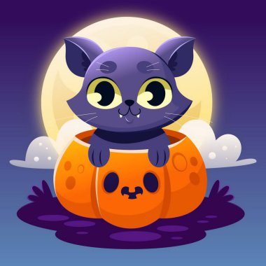 gradyan cadılar bayramı kedi vektör tasarımı illüstrasyonu