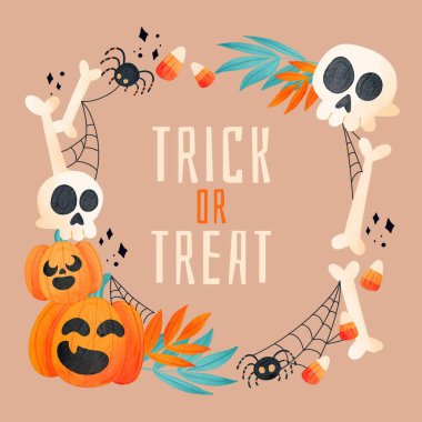 suluboya cadılar bayramı çerçeve şablon tasarımı illüstrasyonu