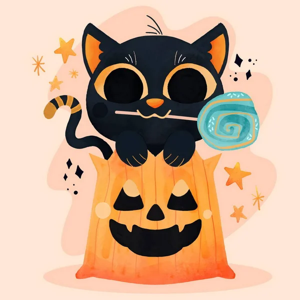 Akvarell Halloween Macska Vektor Tervezés Illusztráció — Stock Vector