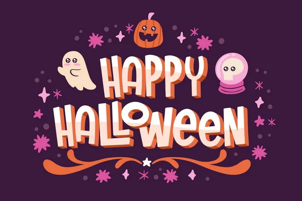 Mano Dibujado Letras Halloween Plana — Archivo Imágenes Vectoriales