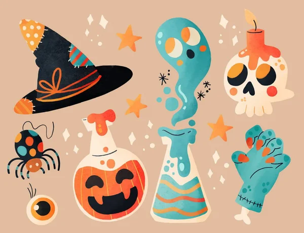 Aquarela Halloween Elementos Coleção Vetor Design Ilustração —  Vetores de Stock