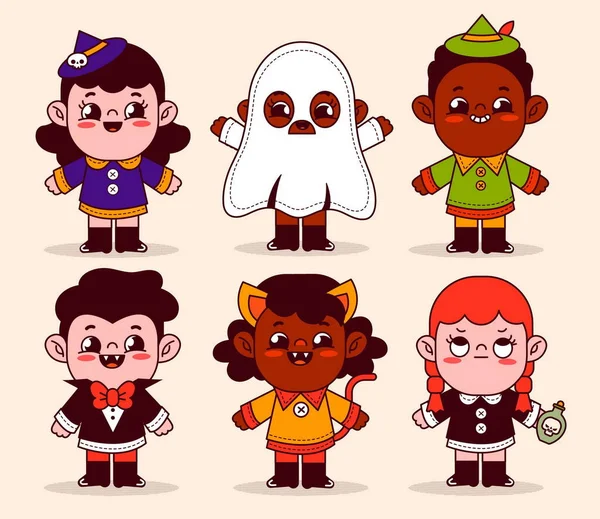 Disegnato Mano Collezione Bambini Halloween Piatto — Vettoriale Stock