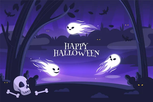 Hand Drawn Flat Halloween Background Vector Design Illustration — Stock Vector