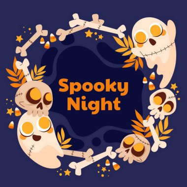 El çizimi düz cadılar bayramı çerçeve şablonu tasarım çizimi