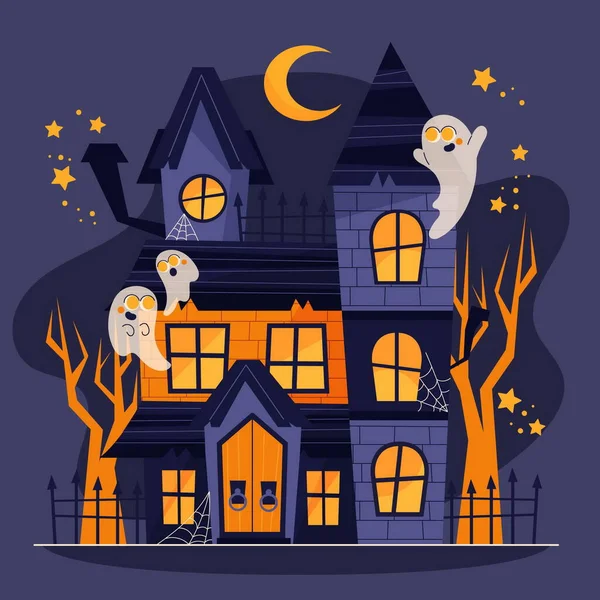 Mano Dibujado Plano Halloween Casa Vector Diseño Ilustración — Vector de stock