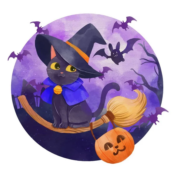 Akwarela Halloween Kot Wektor Projekt Ilustracja — Wektor stockowy