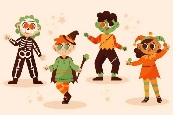 Hand Drawn Flat Halloween Kids Collection — Stock Vector