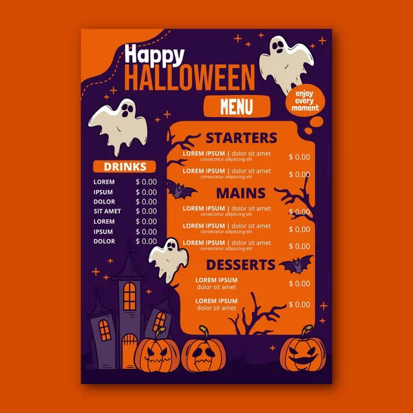 Handritad Halloween Meny Mall Vektor Design Illustration — Stock vektor