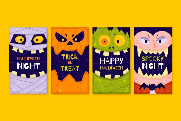 Dessin Main Halloween Instagram Histoires Collection Vectoriel Design Illustration — Image vectorielle