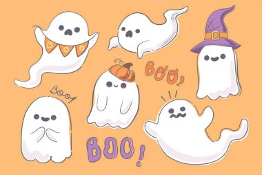 El çizimi Cadılar Bayramı hayalet vektör tasarımı illüstrasyonu