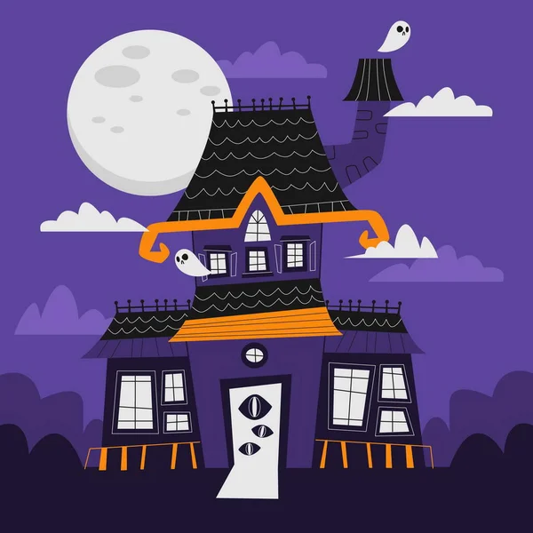 Hand Drawn Flat Halloween House Vector Design Illustration — Stock Vector