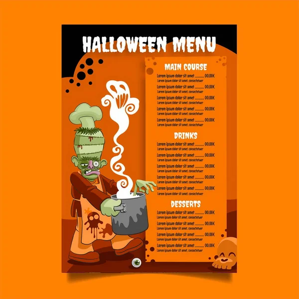 Illustrazione Disegno Vettoriale Del Modello Menu Halloween Disegnato Mano — Vettoriale Stock