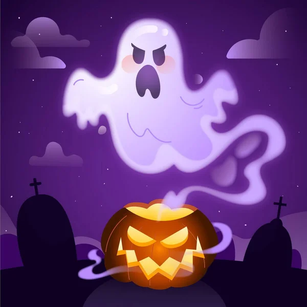 Dessin Main Illustration Conception Vectorielle Fantôme Halloween Plat — Image vectorielle