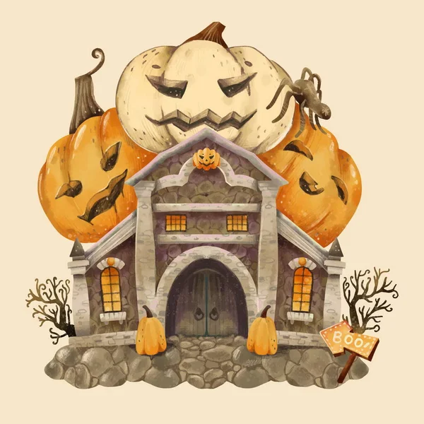 Acuarela Halloween Casa Vector Diseño Ilustración — Vector de stock
