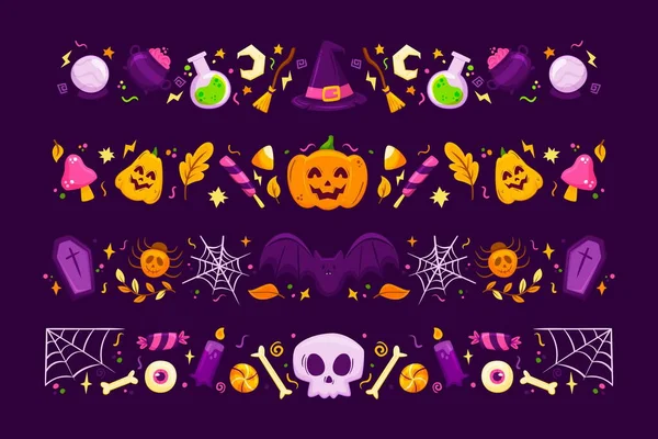 Disegnato Mano Collezione Bordi Halloween — Vettoriale Stock