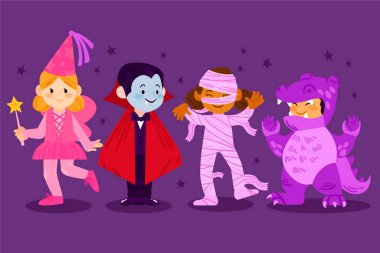 el çizimi cadılar bayramı çocukları koleksiyonu vektör tasarımı illüstrasyonu