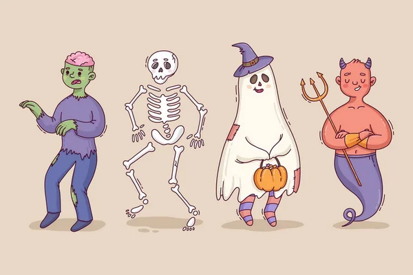 Mano Dibujado Colección Personajes Halloween — Vector de stock