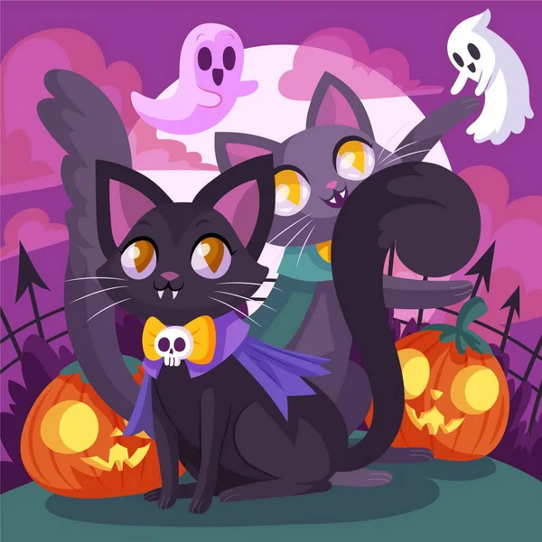 Ręcznie Rysowane Płaskie Halloween Kot Wektor Projekt Ilustracja — Wektor stockowy