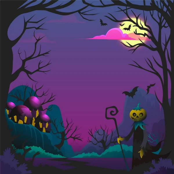 Ručně Kreslené Ploché Halloween Ohraničení Šablony Vektor Design Ilustrace — Stockový vektor