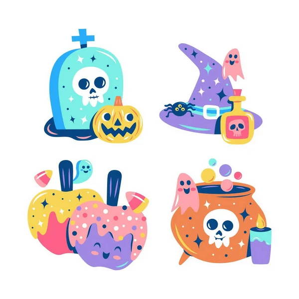 Brilho Halloween Adesivos Coleção Vetor Design Ilustração —  Vetores de Stock